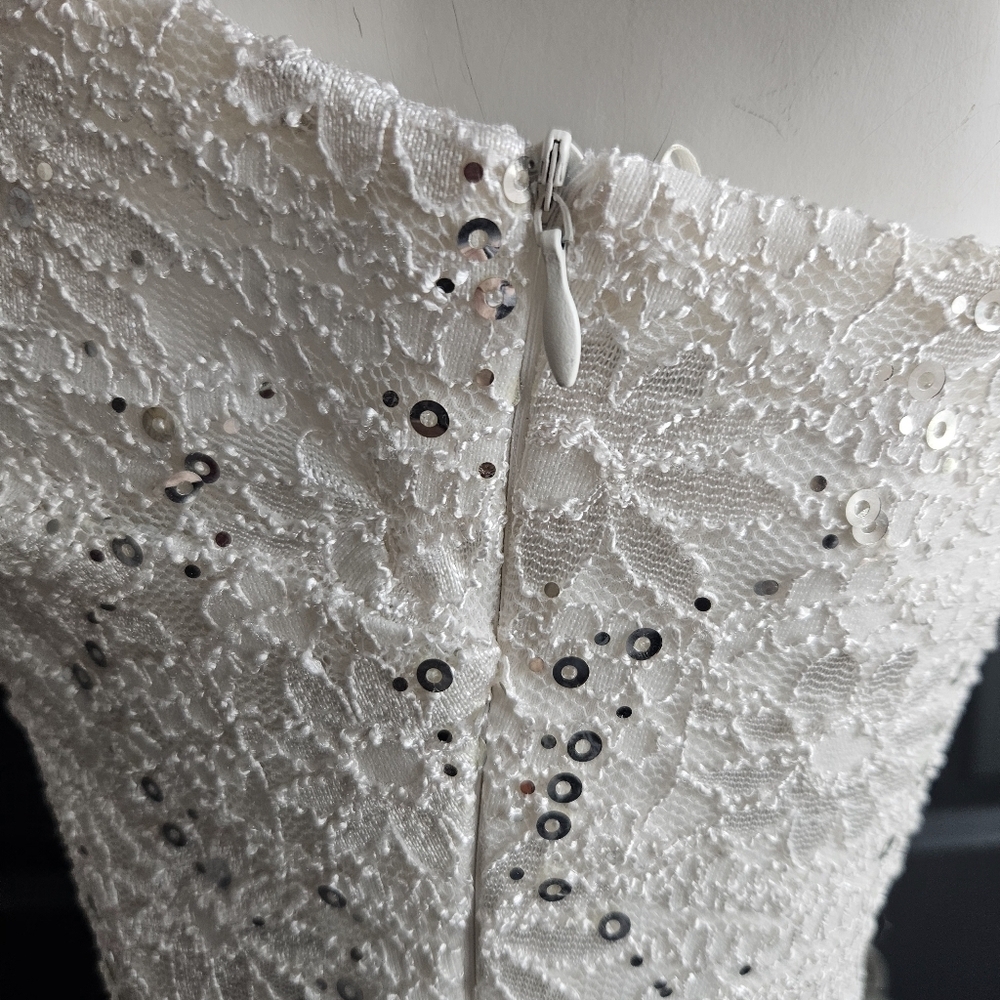 R & M Richards White Sequined Lace Midi Dress Size 6 Wedding Guest Dress - Picture 7 of 11